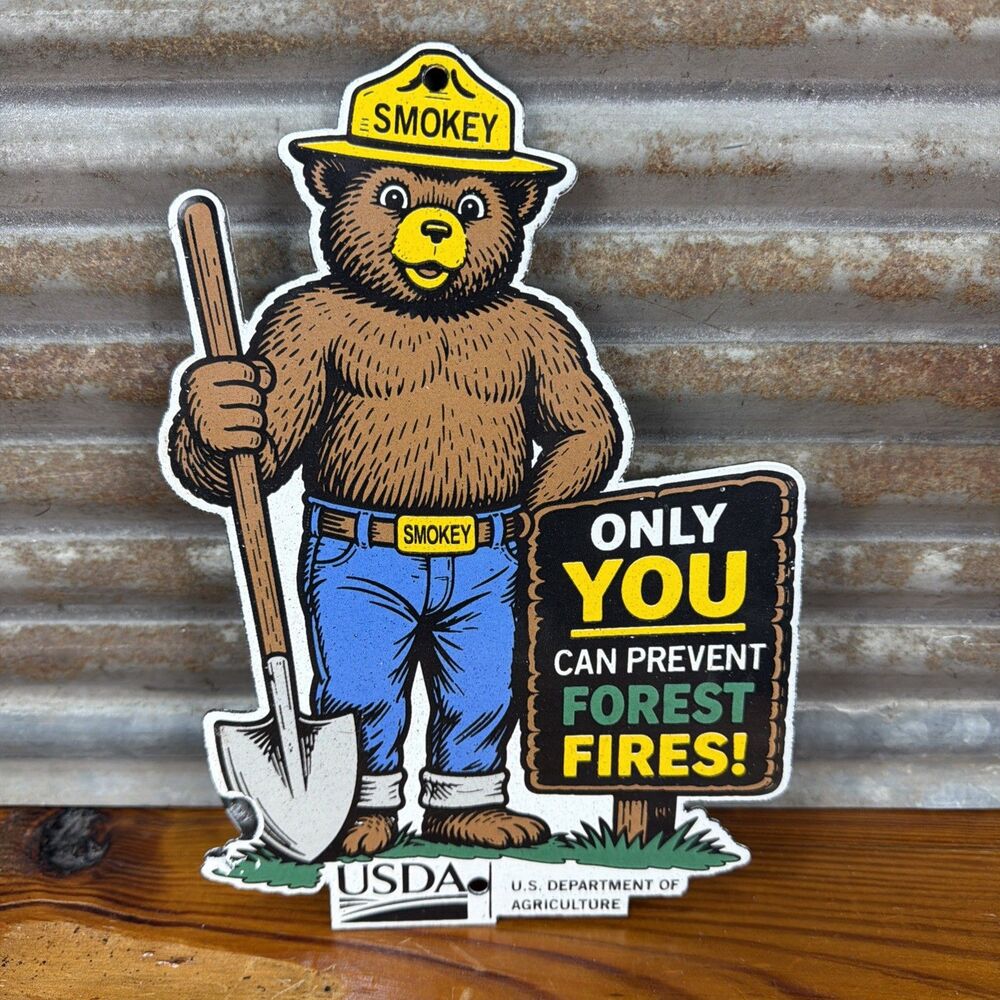 Vintage Smokey Bear Porcelain Sign - Fire Prevention Advertisement Forest Sign